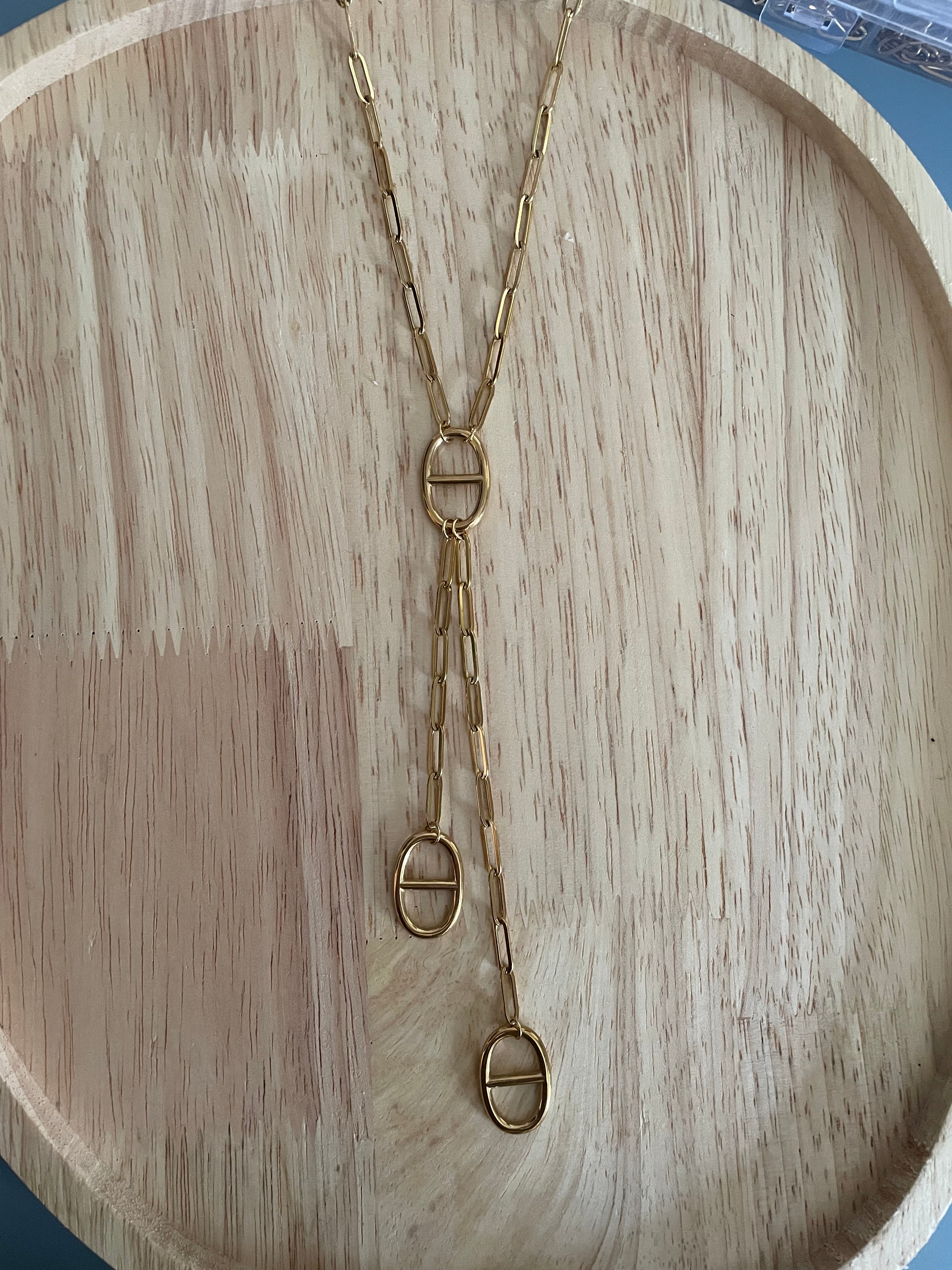 Collier sautoir Y maille marine