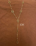 Collier Y maille marine blanc et doré